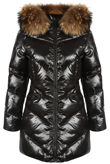 Black Natural Fur Hood Shiny Puffer Coat
