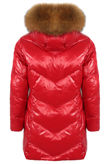 Red Natural Fur Hood Shiny Puffer Coat