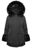Grey Canvas Parka with Fur Hood & Cuff