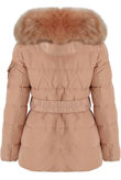 Rose Quilted Zip Pockets Puffa Jackets with Pink Fur