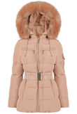 Rose Quilted Zip Pockets Puffa Jackets with Pink Fur