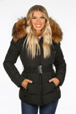 Black Quilted Natural Fur Puffer Jackets