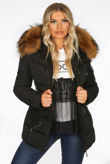 Black Quilted Natural Fur Puffer Jackets
