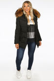 Black Quilted Natural Fur Puffer Jackets