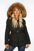 Black Quilted Natural Fur Puffer Jackets