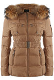 Camel Quilted Natural Fur Puffer Jackets