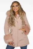 Pink Canvas Parka with Fur Hood & Cuff