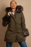 Khaki Canvas Parka with Fur Hood & Cuff 