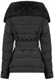 Belted Puffer Jacket With Fur Collar Trim