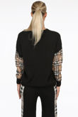 Black Tartan Print Trim Round Neck Jumper & Trouser Set