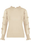 Beige Mesh Sleeves Ribbed Jumper