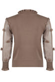 Taupe Mesh Sleeves Ribbed Jumper
