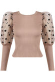 Taupe Polka Dot Mesh Sleeve Jumper