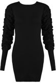 Black Pleated Sleeve Round Neck Shift Dress