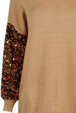 Camel Sequin Sleeves Ribbed Jumper Dress