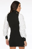 Black Button Trim High Neck Ribbed Jumper Dress