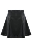 Star Studs Trim PU Flare Skirt