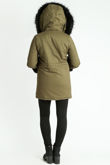Khaki Padded Parka With Black Faux Fur