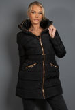 Black Belted Long Puffer Jacket With Hidden Hood