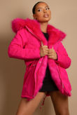 Fuchsia Fur Lined Parka Coat 
