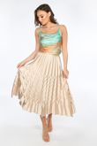 Beige Satin Chevron Pleated Maxi Skirt