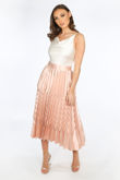 Pink Satin Chevron Pleated Maxi Skirt