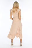 Polka Dot Sleeveless Midi Wrap Dress in Nude 