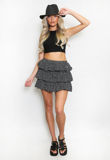 Black Polka Dot Chiffon Frill Hem Mini Skirt