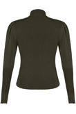 Khaki Puffed Sleeves Ribbed Mock Neck Jumper