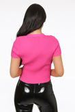 Fuchsia Front Button Up Ribbed Tops