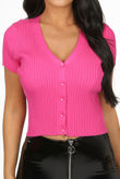Fuchsia Front Button Up Ribbed Tops