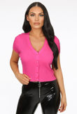 Fuchsia Front Button Up Ribbed Tops