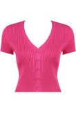 Fuchsia Front Button Up Ribbed Tops