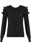 Black Wavy Textured Tier Sleeve Jumper