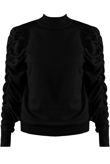 Black Ruched Sleeves Mock Neck Jumper