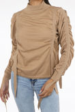 Straps Trim Mock Neck Jumper in Beige