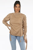 Straps Trim Mock Neck Jumper in Beige