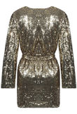 Long Sleeve Sequin Wrap Front Mini Dress in Gold