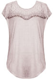 Beige Floral Lace Fringed Short Sleeve Tops