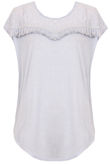 Light Blue Floral Lace Fringed Short Sleeve Tops
