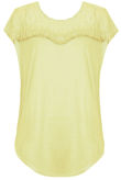 Yellow Floral Lace Fringed Short Sleeve Tops