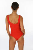 Red Ribbed Tie Front Jersey Bodysuit