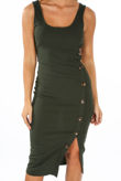Ribbed Jersey Midi Dress With Button Detail In Teal
