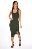 Ribbed Jersey Midi Dress With Button Detail In Teal