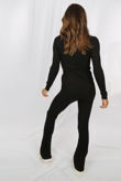 Black Side Slit Knitted Round Neck Jumper & Trouser Set