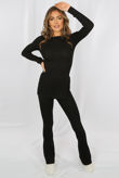Black Side Slit Knitted Round Neck Jumper & Trouser Set