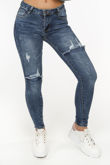 Denim Double Ripped Mid Wash Jeans