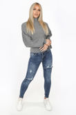 Denim Double Ripped Mid Wash Jeans