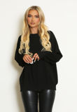 Black Sequin Rock Slogan Round Neck Jumper