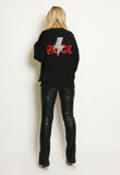 Black Sequin Rock Slogan Round Neck Jumper